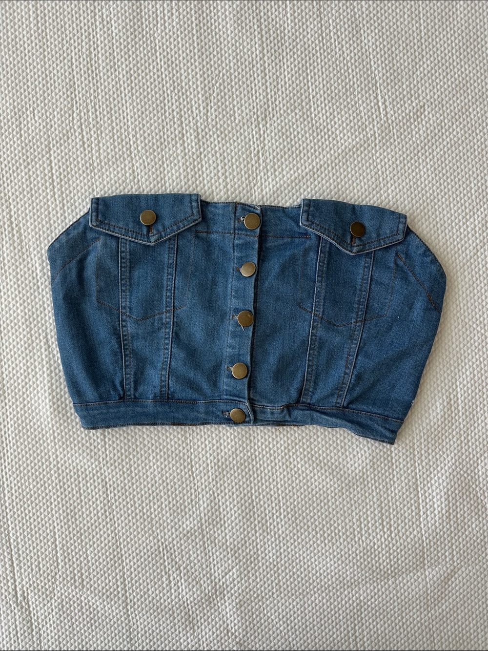 Denim Button-Front Strapless Bustier Top - Blue